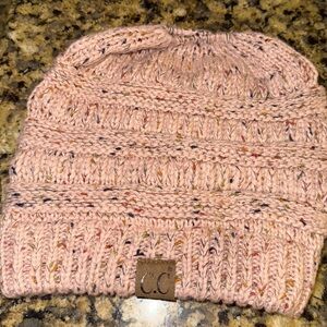 C.C. Exclusives Knit Beanie Hat For Ponytail/Bun, Pink, pre-owned